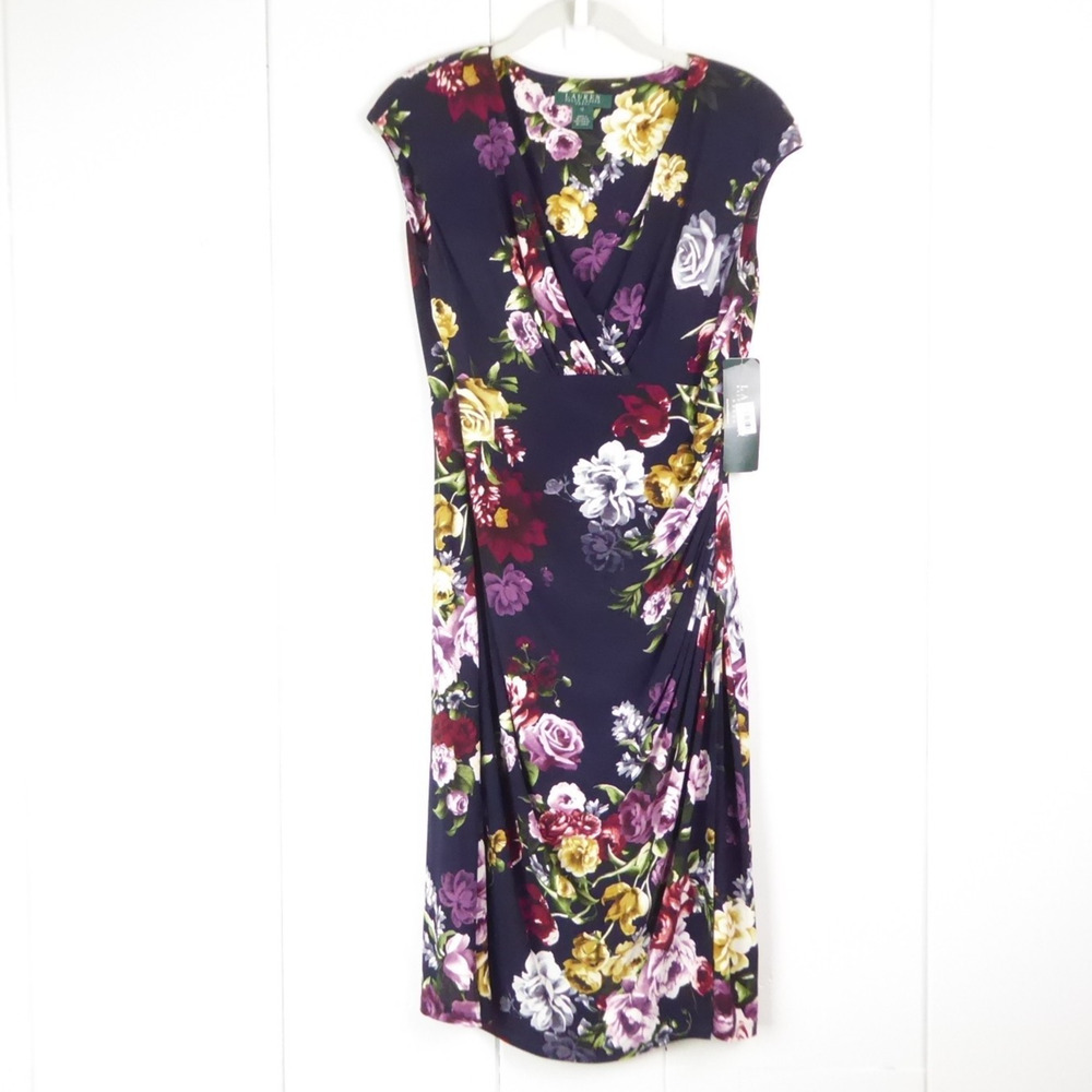 Lauren Ralph Lauren Dress Womens SZ 12 Sleeveless Below‎ Knee Dark Floral NWT